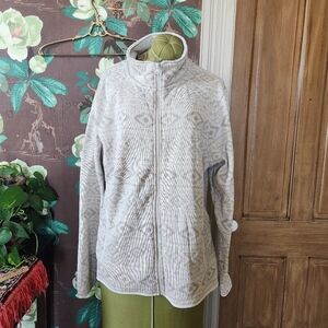 Eddie Bauer Womens 2XL Full Zip Fleece Jacket Beige Aztec Pattern Cozy Outdoor